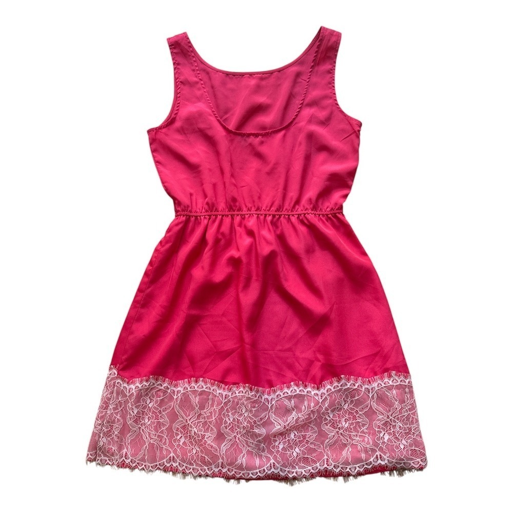 AQUA Pink Lace Trim Fit Flare Dress Women Size Medium